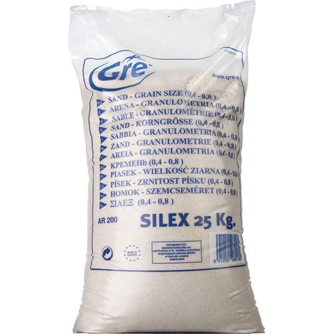 GRE AR200 - SABLE SILICEUX POUR FILTRE À SABLE, POUR UNE EAU CRISTALLINE. GRANULOMÉTRIE : 0,4-0,8 MM. POIDS : 25 KG. M286971