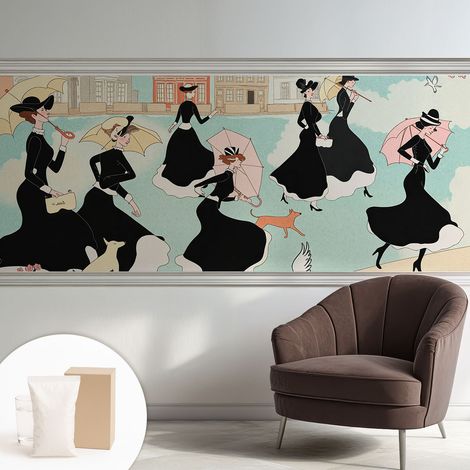 Papier peint intissé mural avec imprimé motifs uniques apparence moderne - Colle incluse gratuite Femmes en promenade 250x104 cm (1/5)