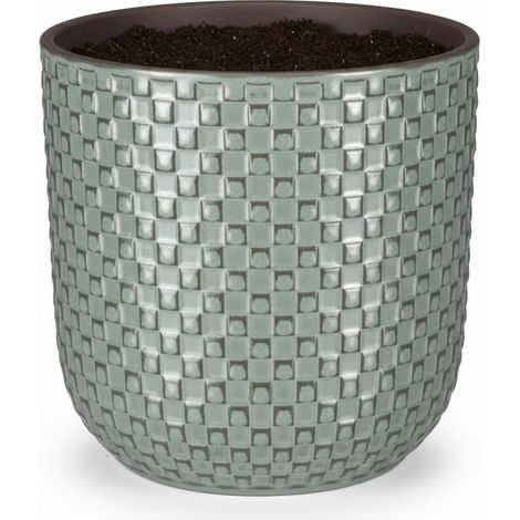 Cache-pot Décoratif Émaillé avec Relief Tressé Vert Sauge pour Plantes Ø 13,5 cm - PANGIVO (1/5)