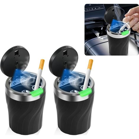 Posacenere per auto con coperchio, posacenere tascabile con luce LED, posacenere portatile in acciaio inossidabile senza fumo per auto e furgoni