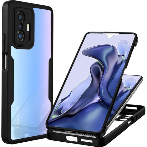 Coque Xiaomi 11T 5G / 11T Pro 5G, Antichoc Housse avec Protection d'écran, 360° Protégé Téléphone Double Face Case Transparent Portable Intégrale Etui pour Xiaomi 11T 5G /11T Pro 5G - Noir (1/5)