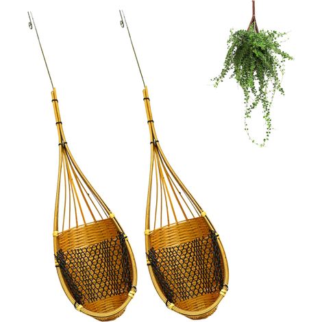 Suspension pour orchidées, 2 paniers thaïlandais en bambou tressé avec crochet métal (1/5)