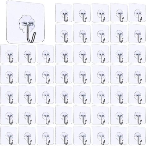 Crochets adhésifs Transparents,Crochet Mural de Cuisine avec Crochets inoxydables Serviette de Bain Utilitaire Crochets de Plafond GROOFOO (50PCS ) (1/5)