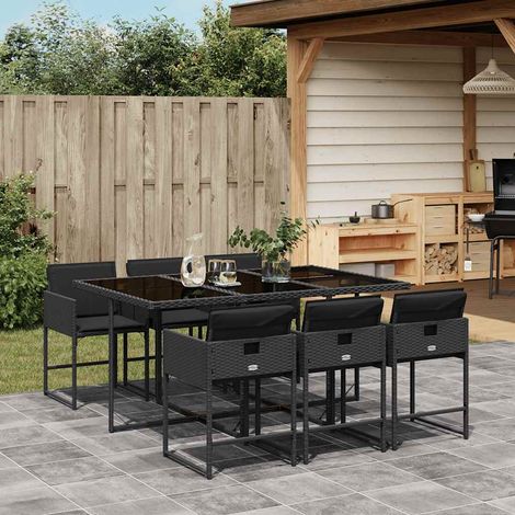 Set de comedor de jardín 7 pzas y cojines ratán sintético negro (1/5)