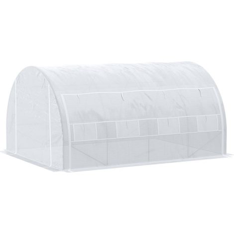 Gewächshaus Foliengewächshaus 3,97 x 3,02 x 2 m mit UV-Schutz, winddichtes Tomatenhaus mit Seitentür aus Stahl in Weiß