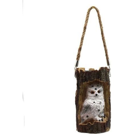 Lanterne solaire de jardin, lampe solaire à suspendre avec corde, lampe d'extérieur étanche en forme de souche de hibou pour terrasse, cour, allée, décoration(10 x 18cm)