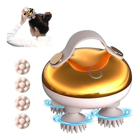 Kopfhautmassage elektrische Bürste, Kopfhautmassagegerät, 3-Gang Entspannungsmodus, 4-Ersatzköpfe, wasserdichtes IPX7 (gold) (1/5)