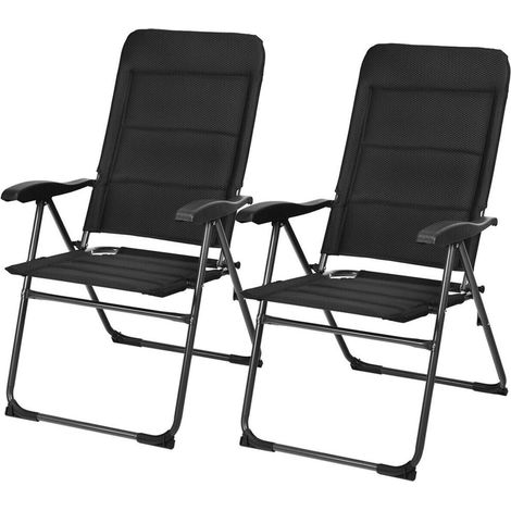 Lot de 2 Chaises de Jardin Pliantes 7 Positions Fauteuils Inclinables pour Terrasse Balcon et Camping Noir (1/5)