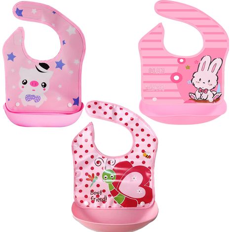 Bavoir Impermeable - Silicone Souple avec Poche Amovible et Ajustable - Pour Bebe 6 a 24 Mois - Lot de 3 (1/5)
