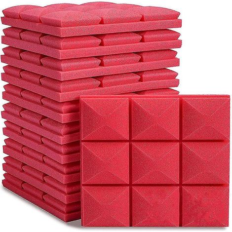 Packung mit 12 Akustikschaumstoffplatten zur Schalldämmung von Wänden, ideal für Studios und Karaoke-Räume (rot). (1/5)
