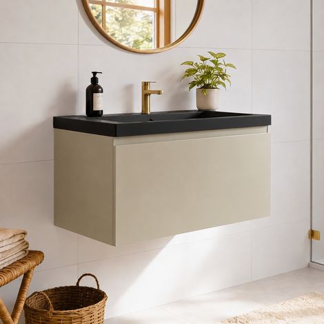 LOMAZOO meuble de salle de bain Modena Greige - lavabo noir - (1/5)