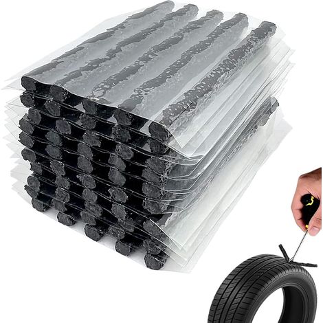 50 Piezas Tiras de Reparación de Neumáticos, Kit de Reparación de Neumáticos de Coche Negro Tiras de Reparación de Neumáticos Mecha para Pinchazos de Neumáticos para Uso de Emergencia Kit de Reparació (1/5)