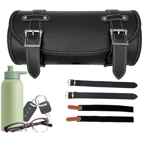 Sacoche de moto en cuir imperméable Sac de rangement rétro avec sangles réglables Sac à outils de moto Sac à bagages de moto Sac à outils Sacoche de guidon Rol (1/5)