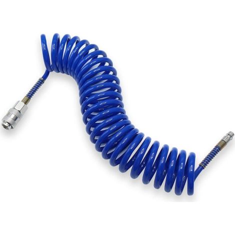 9m Tuyau d\'air en PU à ressort Tuyau d\'air en PU enroulé Tuyau pneumatique pour ligne d\'air ou transfert de fluide, avec restricteur de courbure Coupleur rapide et bouchon