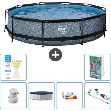 Exit Pool Rund - Steinoptik - 360x76 cm - 7-teilig S242