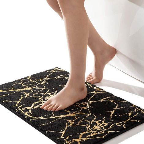 Black Washable Non-Slip Bath Mat Gold Decorative Rug Luxury Bathroom Accessories Soft Absorbent Microfiber Bath Mat for Bathroom 40 x 60 cm (1/5)