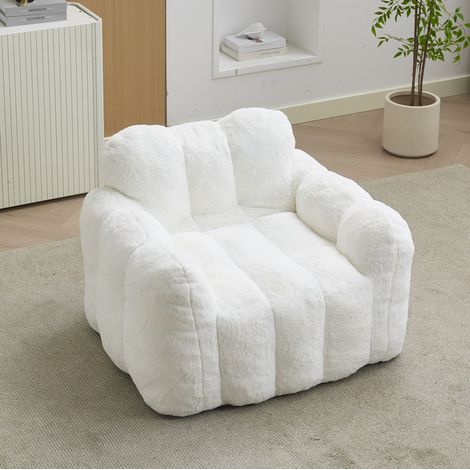 Fauteuil lounge bean bag pour adulte, sans montage, velours blanc, REDOM (1/5)