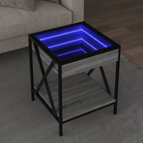 Coffee Table with Infinity LED Grey Sonoma 40x40x49 cm vidaXL