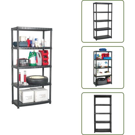 Étagère de rangement à 5 niveaux Noir 91,5x45,7x185cm Plastique - Étagère De Rangement - Étagère Industrielle - Meuble De Rangement - Stockage Vertical - Organisation Maison (1/5)