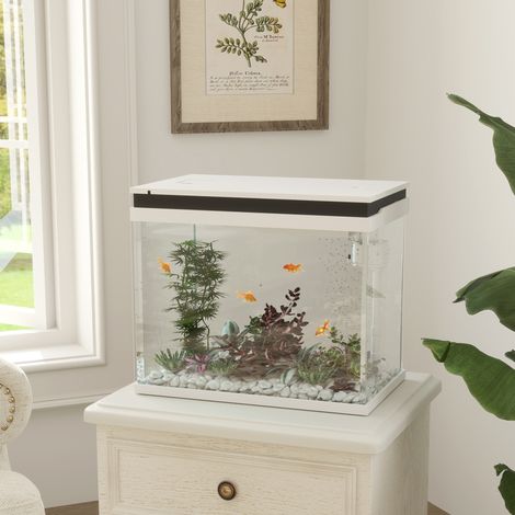 Acuario de vidrio 41 L con sistema de filtración, LED tricolor y bomba de agua blanco DESVIAE (1/5)