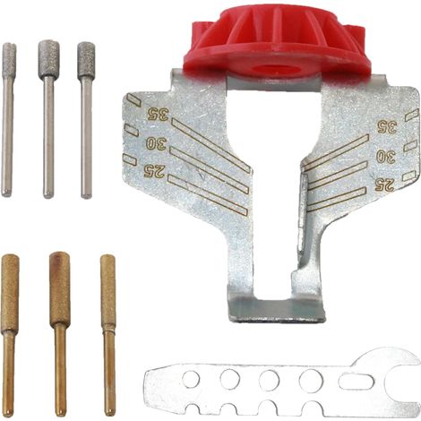 Kit de pièce pour affûtage de tronçonneuse - 8 pcs Ensemble d'affûteur de dents de lame de tronçonneuse avec guide d'angle, règle pour tronçonneuse, clé, pierre à meuler diamantée pour jardinage, tond (1/5)