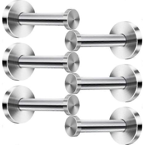 Lot de 6 crochets muraux robustes en acier inoxydable pour peignoirs, serviettes et autres vêtements, finition nickel brossé, forme cylindrique de 5 cm (2 pouces). (1/5)