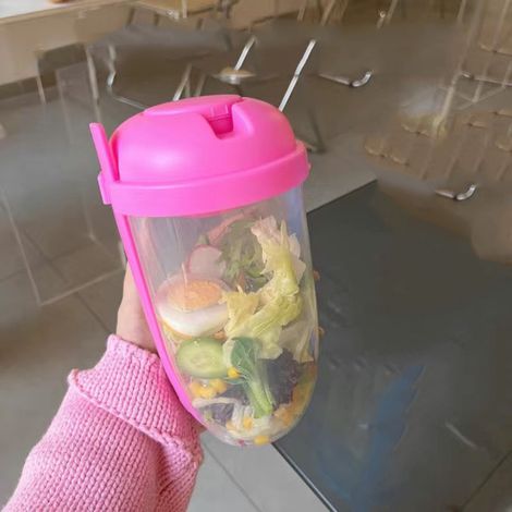 Saladier portable Mason jar 1000ml rose, avec couvercle et fourchette, parfait pour salades repas du matin, léger et pratique (sachet). (1/4)