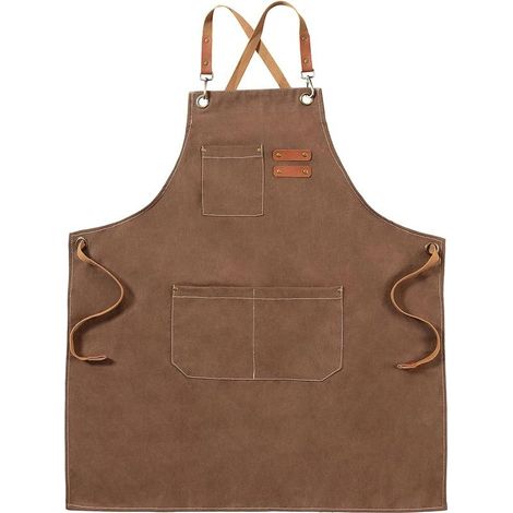 Canvas-Schürzen, Arbeitsschürzen für Damen und Herren, Kochschürzen mit verstellbarem Riemen und 3 Taschen, Schürzen für Kellner, Küche, Kochen, Künstler, Maler, mit gekreuzten Trägern (1/4)