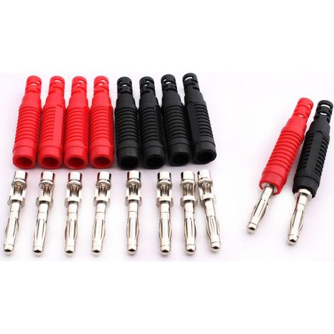 10Pcs Fiches bananes isolées 4 mm, 4mm souder mâle fiche Banane pour fils de test de multimètre(noir rouge) (1/5)