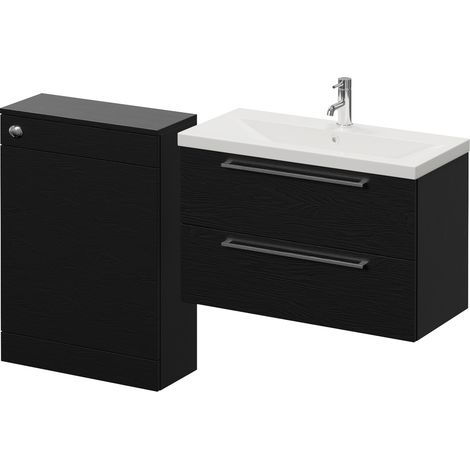 Napoli 390 Cento Nero Oak 1400mm Wall Mounted 2 Drawer Vanity Unit and Toilet Suite with Glide Basin - 1400mm - Chrome 480mm HandleWithout Kingston Toilet Pan