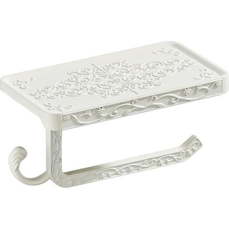 Portarotolo di carta igienica vintage con ripiano e gancio. Accessori da bagno. Portarotolo di carta igienica (bianco).