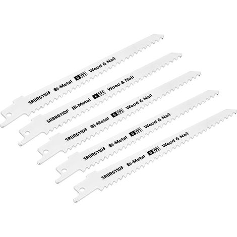 Sealey Reciprocating Saw Blade for Wood & Nail 150mm 6tpi - Pack of 5 SRBR611DF