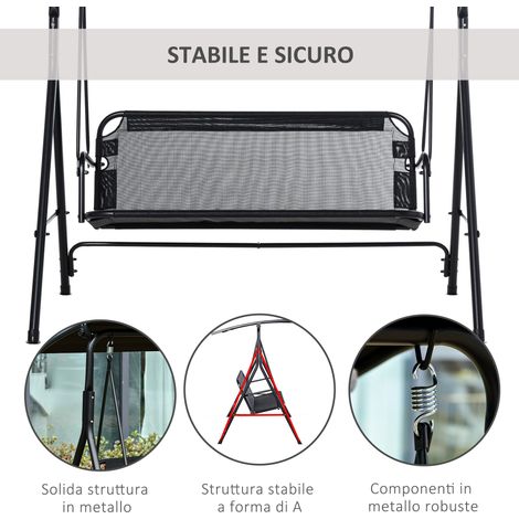Terraza de jardín Dondolo de 2 plazas, 172x110x155 cm – Toldo ajustable, metal y textilene – Negro