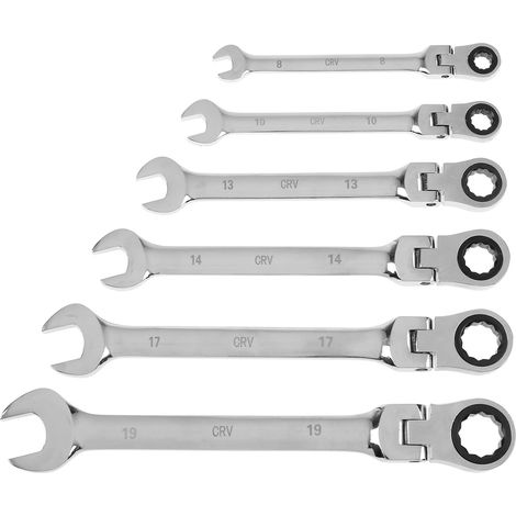 RHINO - CLÉS MIXTES, LOT DE 6 CLÉS MIXTE À CLIQUET ARTICULÉE/JEU DE 6 CLÉS DE SERRRAGE À CLIQUET - FABRIQUÉ EN ACIER (CHROME VAN