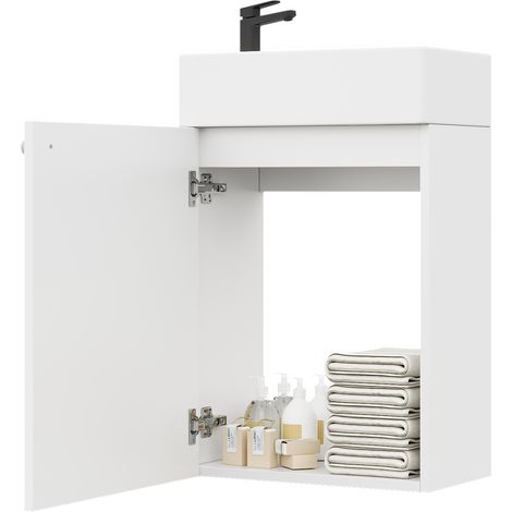 CHICFURN Mueble de lavabo suspendido 41x23x62,5 cm, cerámica y MDF blanco, cierre suave (1/5)