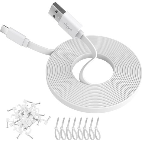 Câble d'extension d'alimentation plat de 5 m pour caméras de sécurité à domicile compatibles USB-C ou autres appareils (téléphone, manette Switch Pro, etc.), rallonge USB A vers type C pour (1/5)