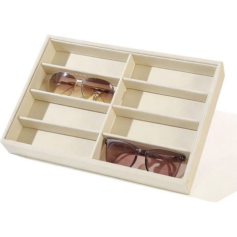 Caja de almacenamiento para gafas - Caja expositora con 8 compartimentos - Multifuncional - Apta para gafas, relojes y joyas - Beige (1/5)