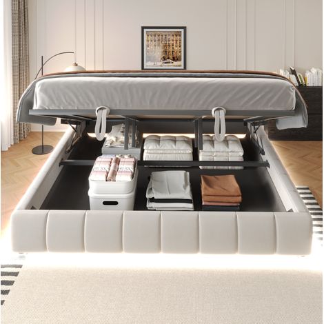 MEUBLIV Bettgestell 180x200 cm Beige – Stauraum, LED-Lichtleiste, ohne Matratze (1/4)