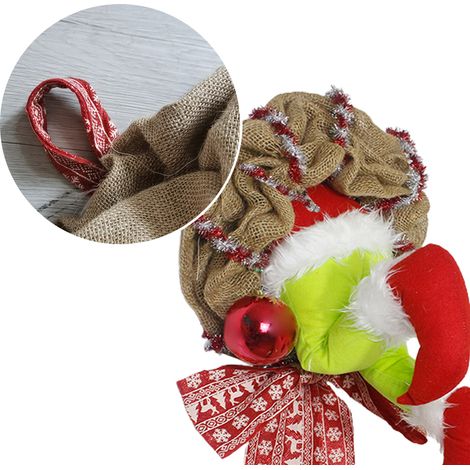 Couronne de Noël en toile de jute volée - Décorations de Noël - Couronne de Père Noël exquise pour le mur du salon ou la fenêtre (1/5)