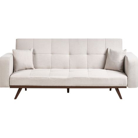 Sofá cama 3 plazas tapizado con patas de hierro y reposabrazos rectos beige claro Hjulby (1/4)