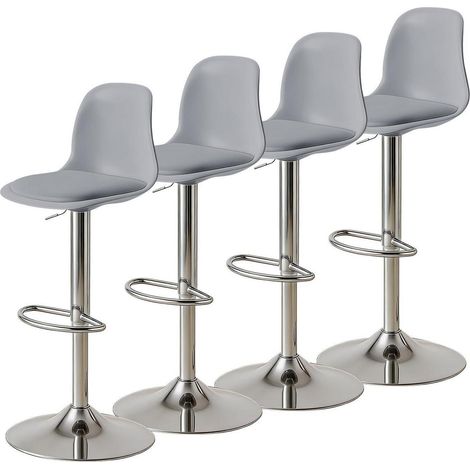 Barhocker 4er Set Grau, höhenverstellbar, drehbar, mit Rückenlehne & Fußstütze (1/5)