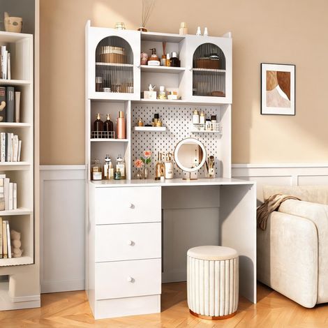 Bureau d'étude multifonctionnel blanc avec rangements et tableau (1/5)