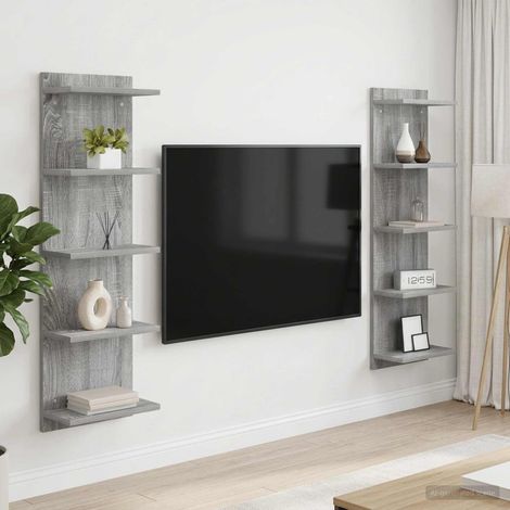 vidaXL Estante de pared 2 uds. Sonoma gris 30 x 15 x 100 cm (1/5)