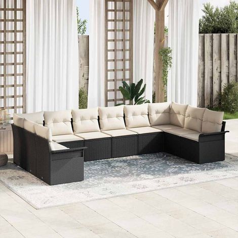 Gartensofa-set mit Speicher 10 pcs Schwarz Poly-Rattan