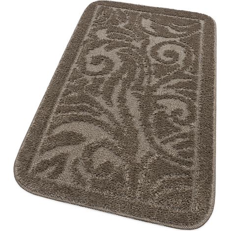 Tappeto Bagno Damascato Scendiletto Camera Barocca Morbido Assorbente Antiscivolo Marrone - 50x80 Cm