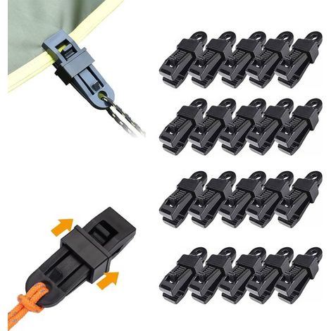 20 clips para lona, clips de lona de resistencia agarre seguro, clips plástico tela sombra, abrazaderas reutilizables toldos exteriores (negro) (1/5)