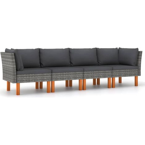 Maison Exclusive - Divano da Giardino a 4 Posti con Cuscini Grigio in Polyrattan