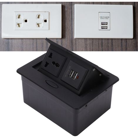 Universelle J30-Dreipol-Tischsteckdose + zwei USB-Anschlüsse, flächenbündig und versenkbar, für Konferenztische, 250 V (1/5)