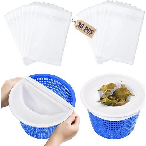 Lot de 30 chaussettes filtrantes élastiques pour skimmer de piscine, adaptées au panier du skimmer. (1/5)