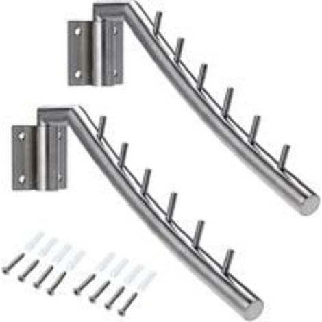 2 Coat Racks/Clothes Hooks, Wall-Mounted Stainless Steel Hooks, 180° Swivel, Max Load 30kg, with 6 Rods for Organising Clothes, Necklaces etc. (1/4)